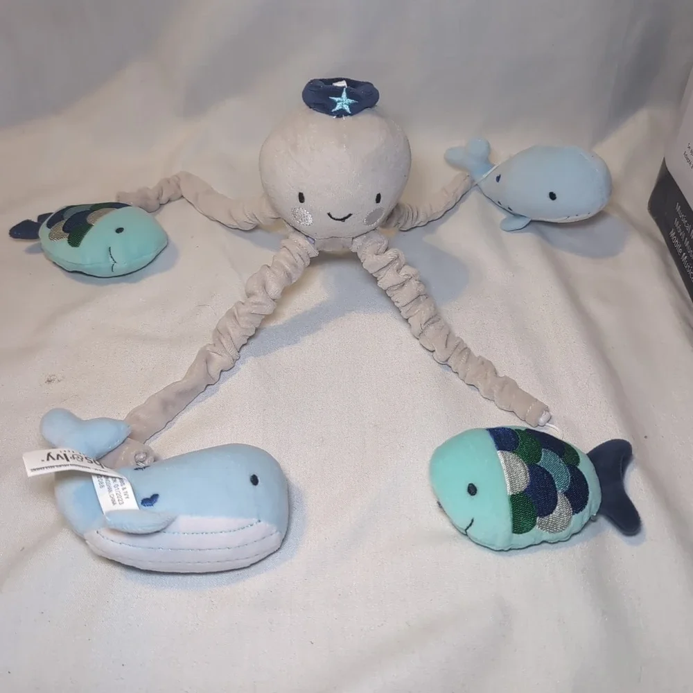 Lambs & Ivy Oceania Blue/Gray Whale/Fish Nautical/Ocean Musical Baby Crib Mobile